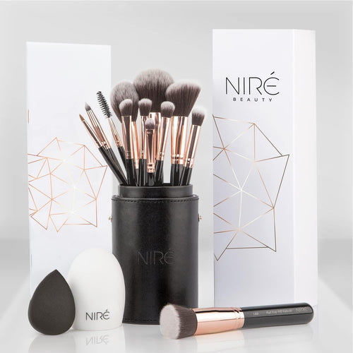 Beauty Kit Artiste 15Pcs : Kit De Pinceaux De Maquillage Professionnel Et Leur Étuis De Rangement. Inclus : Éponge De Maquillage Et Brosse Nettoyante