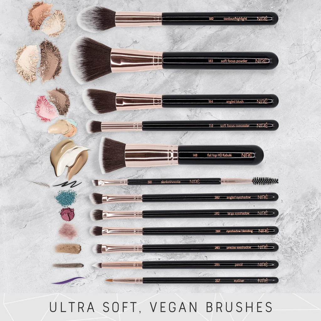 Beauty Kit Artiste 15Pcs : Kit De Pinceaux De Maquillage Professionnel Et Leur Étuis De Rangement. Inclus : Éponge De Maquillage Et Brosse Nettoyante