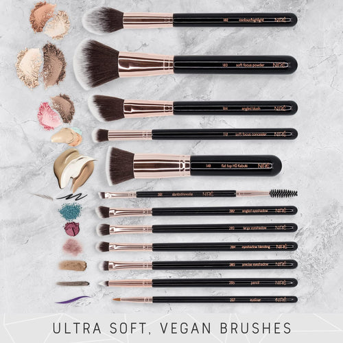 Beauty Kit Artiste 15Pcs : Kit De Pinceaux De Maquillage Professionnel Et Leur Étuis De Rangement. Inclus : Éponge De Maquillage Et Brosse Nettoyante